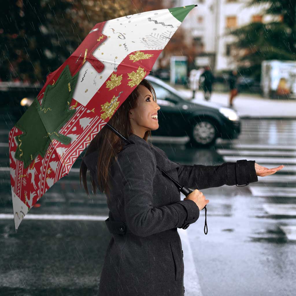 Canada Christmas Umbrella Maple Leaves Patchwork Style - Wonder Print Shop