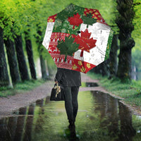 Canada Christmas Umbrella Maple Leaves Patchwork Style - Wonder Print Shop