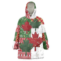 Canada Christmas Wearable Blanket Hoodie Maple Leaves Patchwork Style - Wonder Print Shop