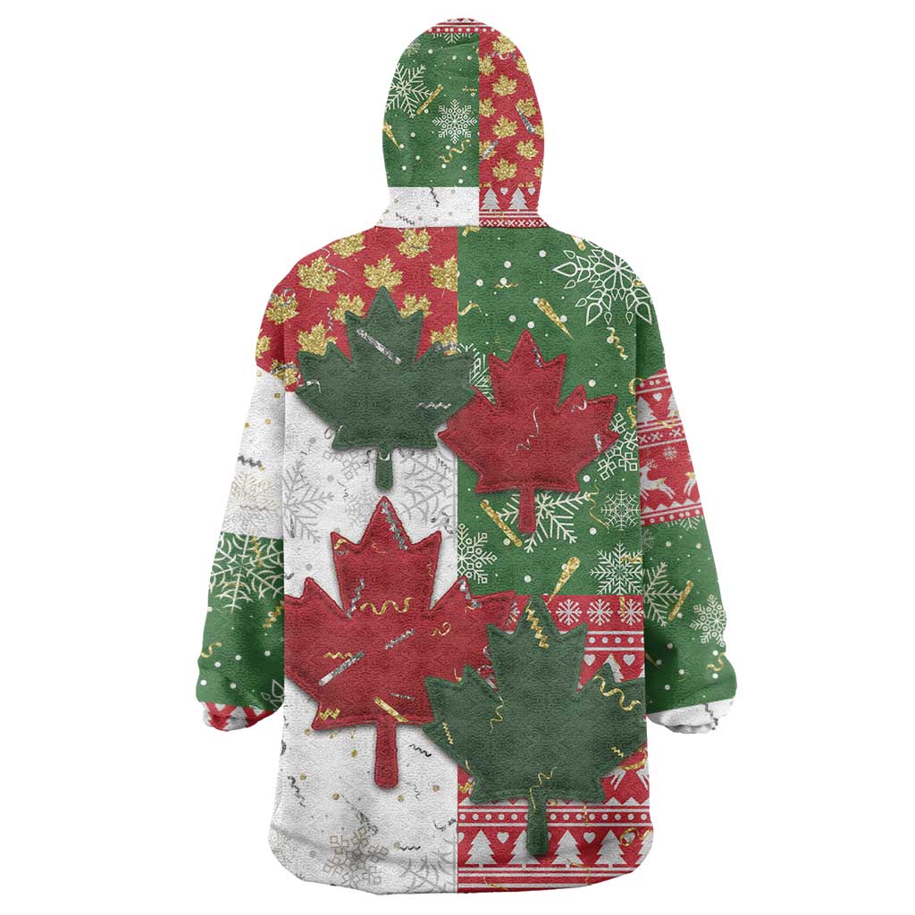 Canada Christmas Wearable Blanket Hoodie Maple Leaves Patchwork Style - Wonder Print Shop