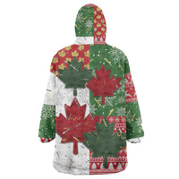 Canada Christmas Wearable Blanket Hoodie Maple Leaves Patchwork Style - Wonder Print Shop