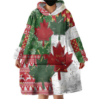 Canada Christmas Wearable Blanket Hoodie Maple Leaves Patchwork Style - Wonder Print Shop