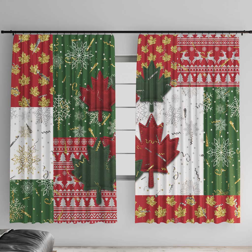 Canada Christmas Window Curtain Maple Leaves Patchwork Style - Wonder Print Shop