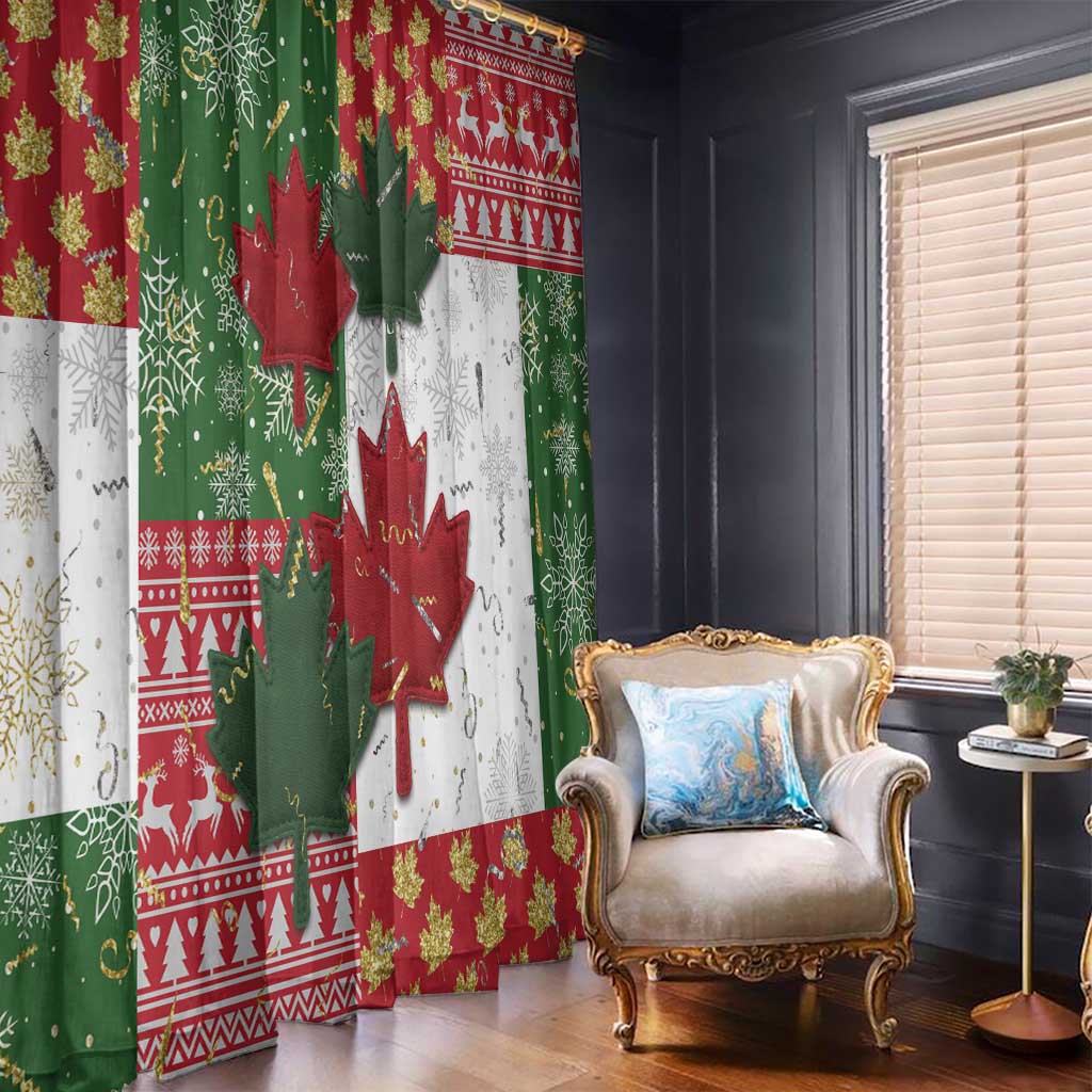 Canada Christmas Window Curtain Maple Leaves Patchwork Style - Wonder Print Shop