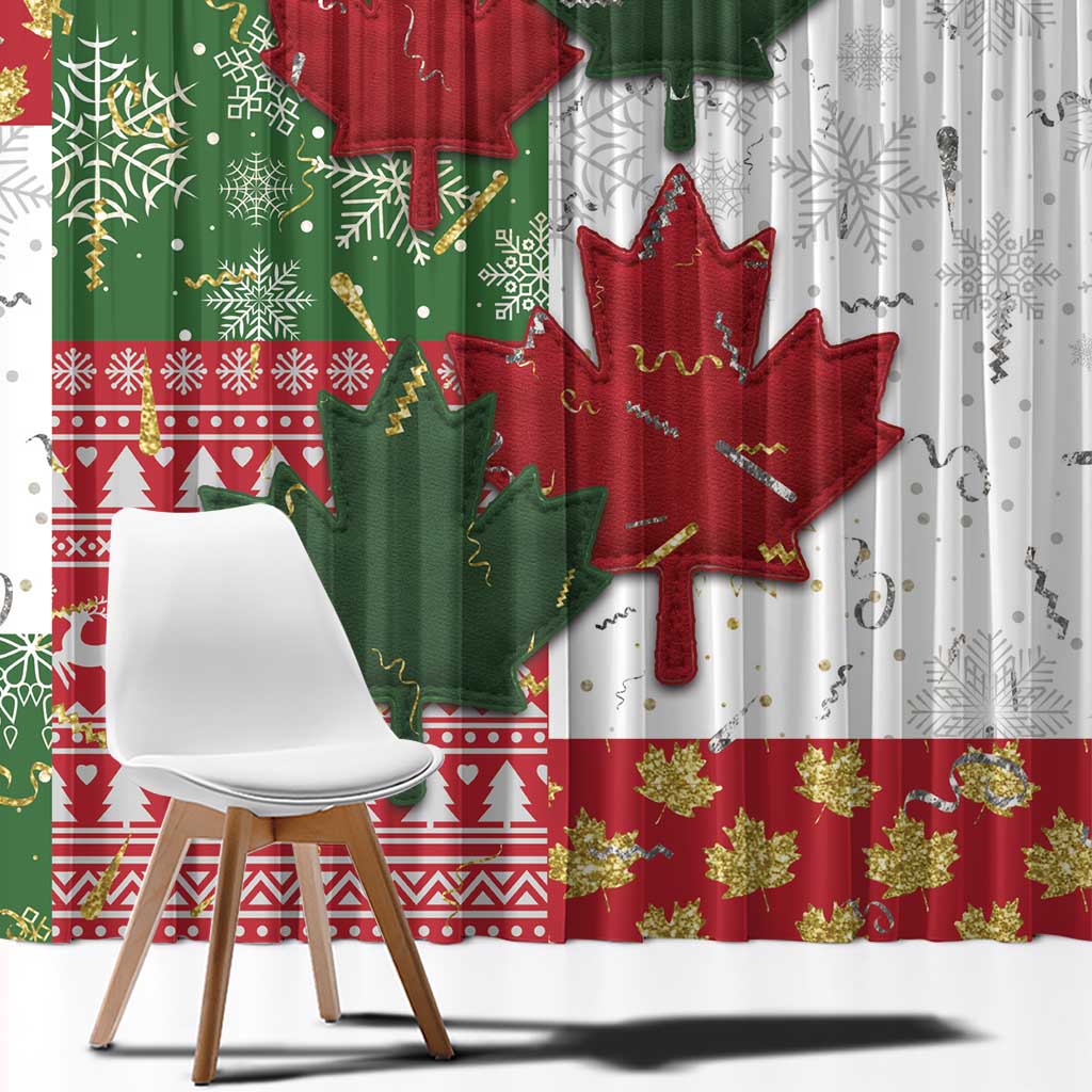 Canada Christmas Window Curtain Maple Leaves Patchwork Style - Wonder Print Shop