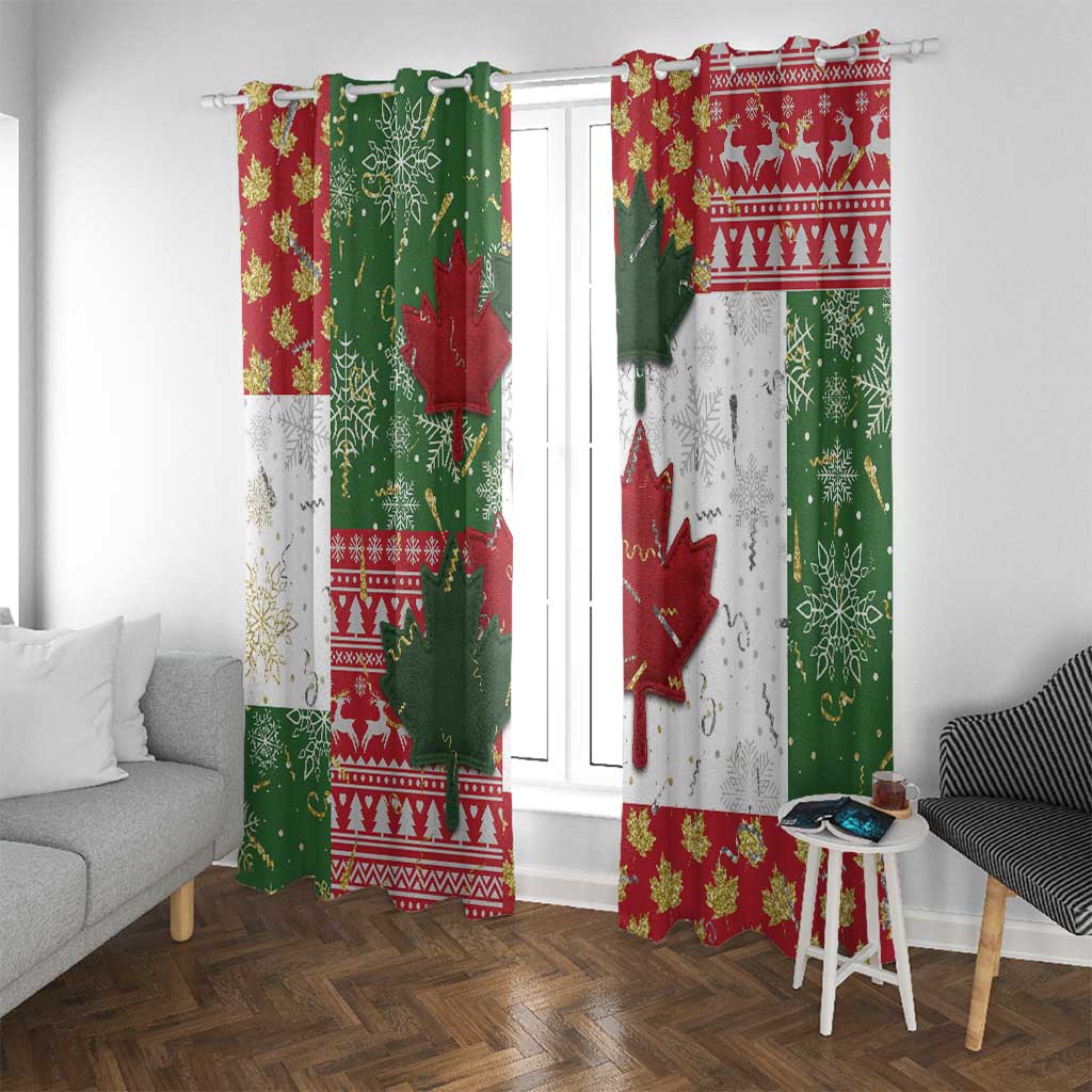Canada Christmas Window Curtain Maple Leaves Patchwork Style - Wonder Print Shop