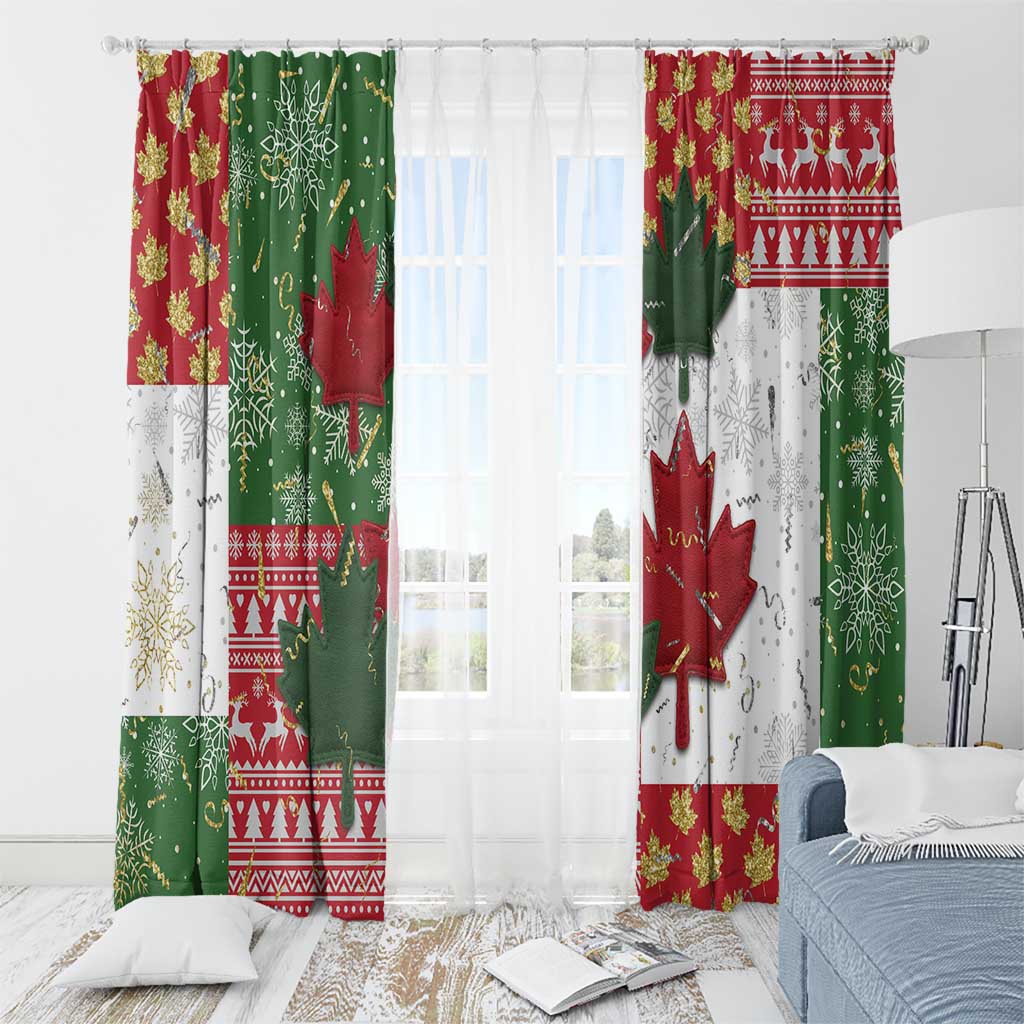 Canada Christmas Window Curtain Maple Leaves Patchwork Style - Wonder Print Shop