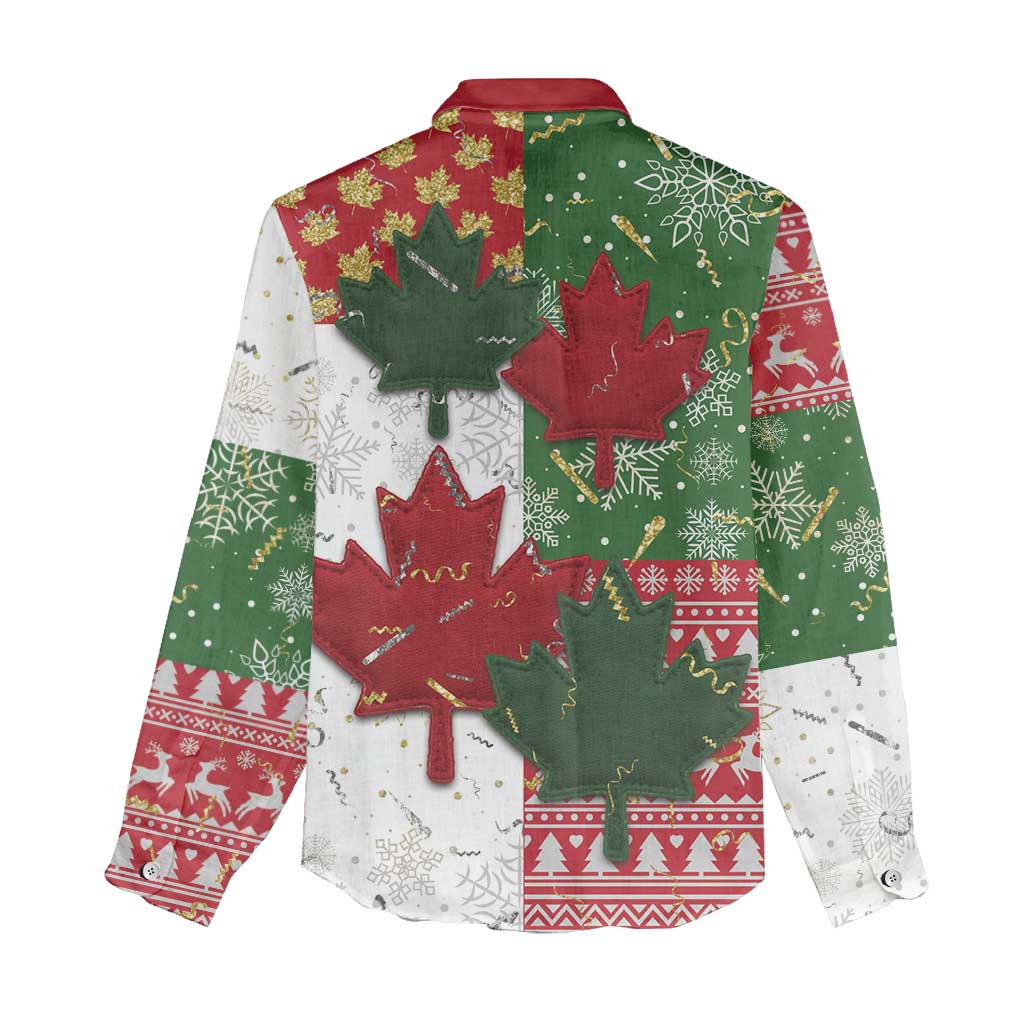 Canada Christmas Women Casual Shirt Maple Leaves Patchwork Style - Wonder Print Shop