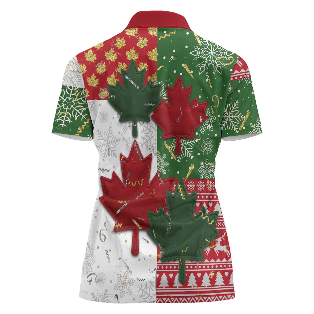 Canada Christmas Women Polo Shirt Maple Leaves Patchwork Style - Wonder Print Shop