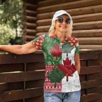 Canada Christmas Women Polo Shirt Maple Leaves Patchwork Style - Wonder Print Shop