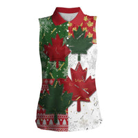 Canada Christmas Women Sleeveless Polo Shirt Maple Leaves Patchwork Style - Wonder Print Shop