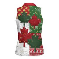 Canada Christmas Women Sleeveless Polo Shirt Maple Leaves Patchwork Style - Wonder Print Shop