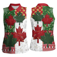 Canada Christmas Women Sleeveless Polo Shirt Maple Leaves Patchwork Style - Wonder Print Shop