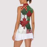 Canada Christmas Women Sleeveless Polo Shirt Maple Leaves Patchwork Style - Wonder Print Shop