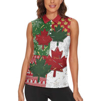 Canada Christmas Women Sleeveless Polo Shirt Maple Leaves Patchwork Style - Wonder Print Shop