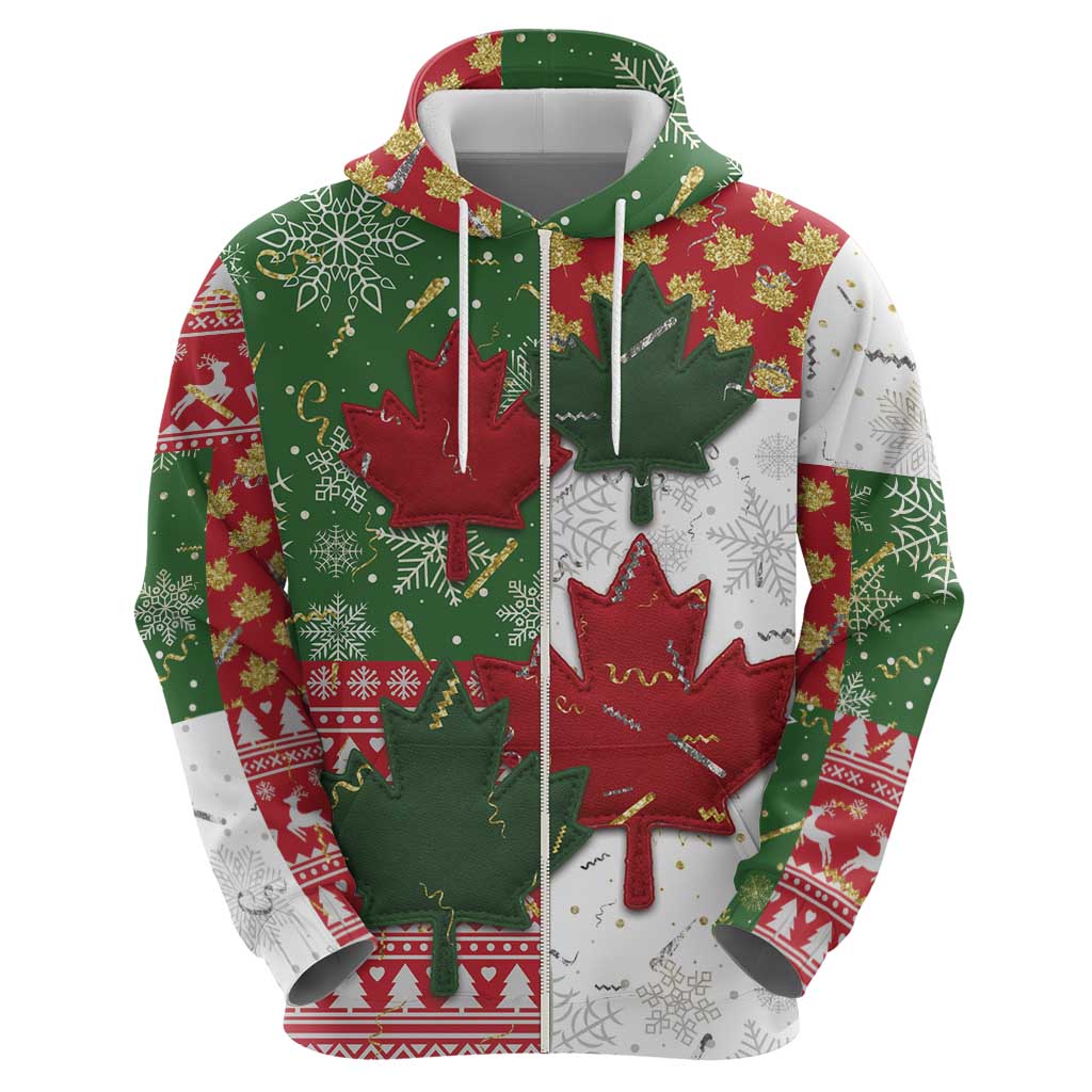 Canada Christmas Zip Hoodie Maple Leaves Patchwork Style - Wonder Print Shop