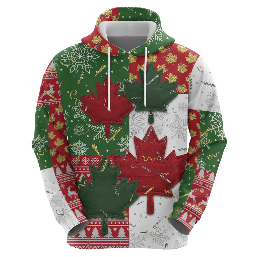Canada Christmas Zip Hoodie Maple Leaves Patchwork Style - Wonder Print Shop