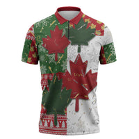 Canada Christmas Zipper Polo Shirt Maple Leaves Patchwork Style - Wonder Print Shop