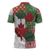 Canada Christmas Zipper Polo Shirt Maple Leaves Patchwork Style - Wonder Print Shop