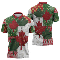 Canada Christmas Zipper Polo Shirt Maple Leaves Patchwork Style - Wonder Print Shop