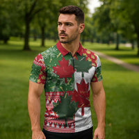 Canada Christmas Zipper Polo Shirt Maple Leaves Patchwork Style - Wonder Print Shop