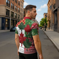 Canada Christmas Zipper Polo Shirt Maple Leaves Patchwork Style - Wonder Print Shop