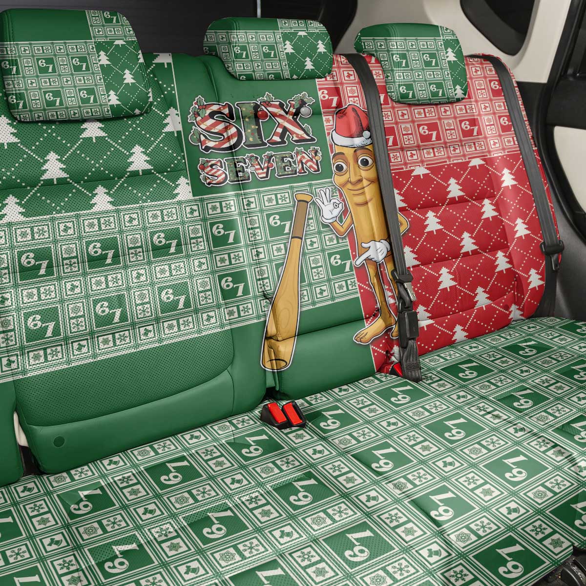 Six Seven Christmas Back Car Seat Cover Funny Tung Tung Tung Sahur - Wonder Print Shop