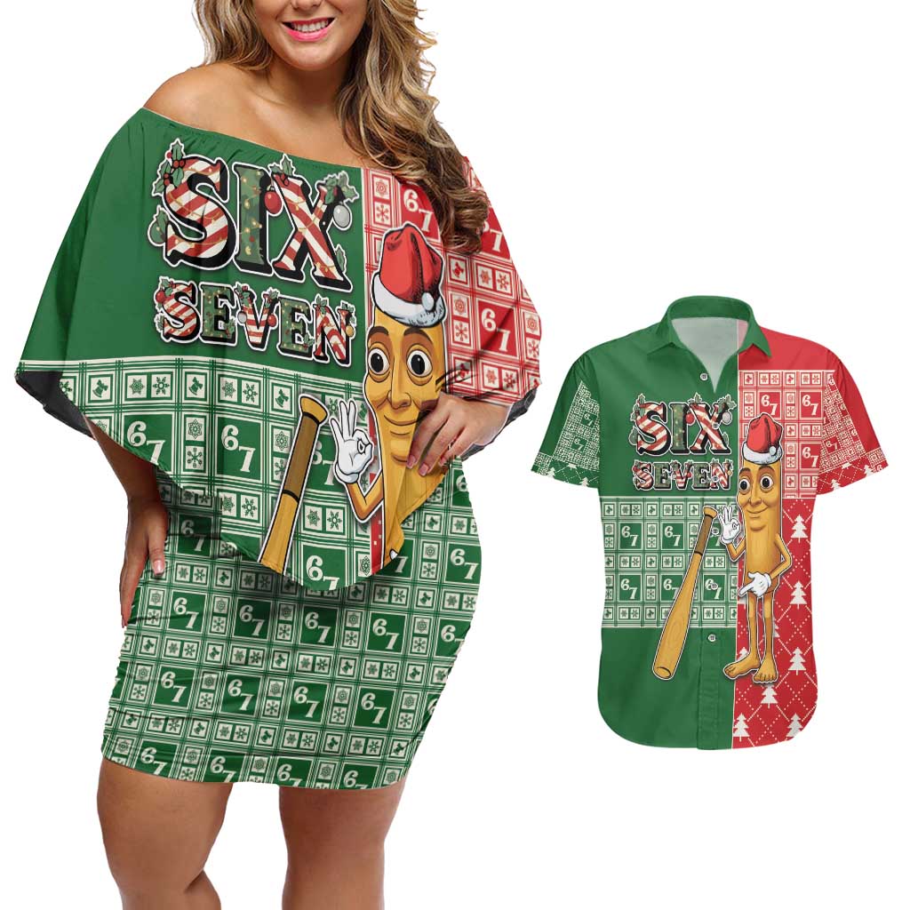 Six Seven Christmas Couples Matching Off Shoulder Short Dress and Hawaiian Shirt Funny Tung Tung Tung Sahur - Wonder Print Shop