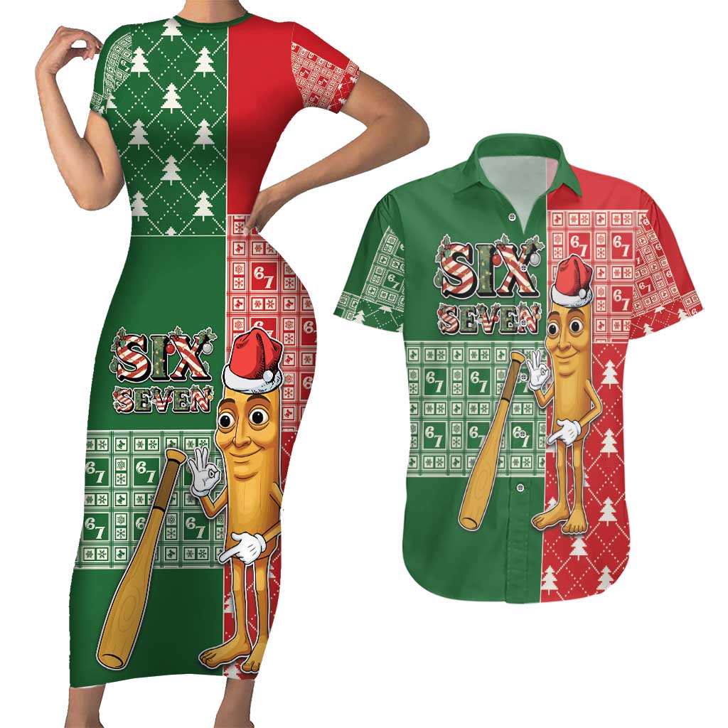 Six Seven Christmas Couples Matching Short Sleeve Bodycon Dress and Hawaiian Shirt Funny Tung Tung Tung Sahur - Wonder Print Shop