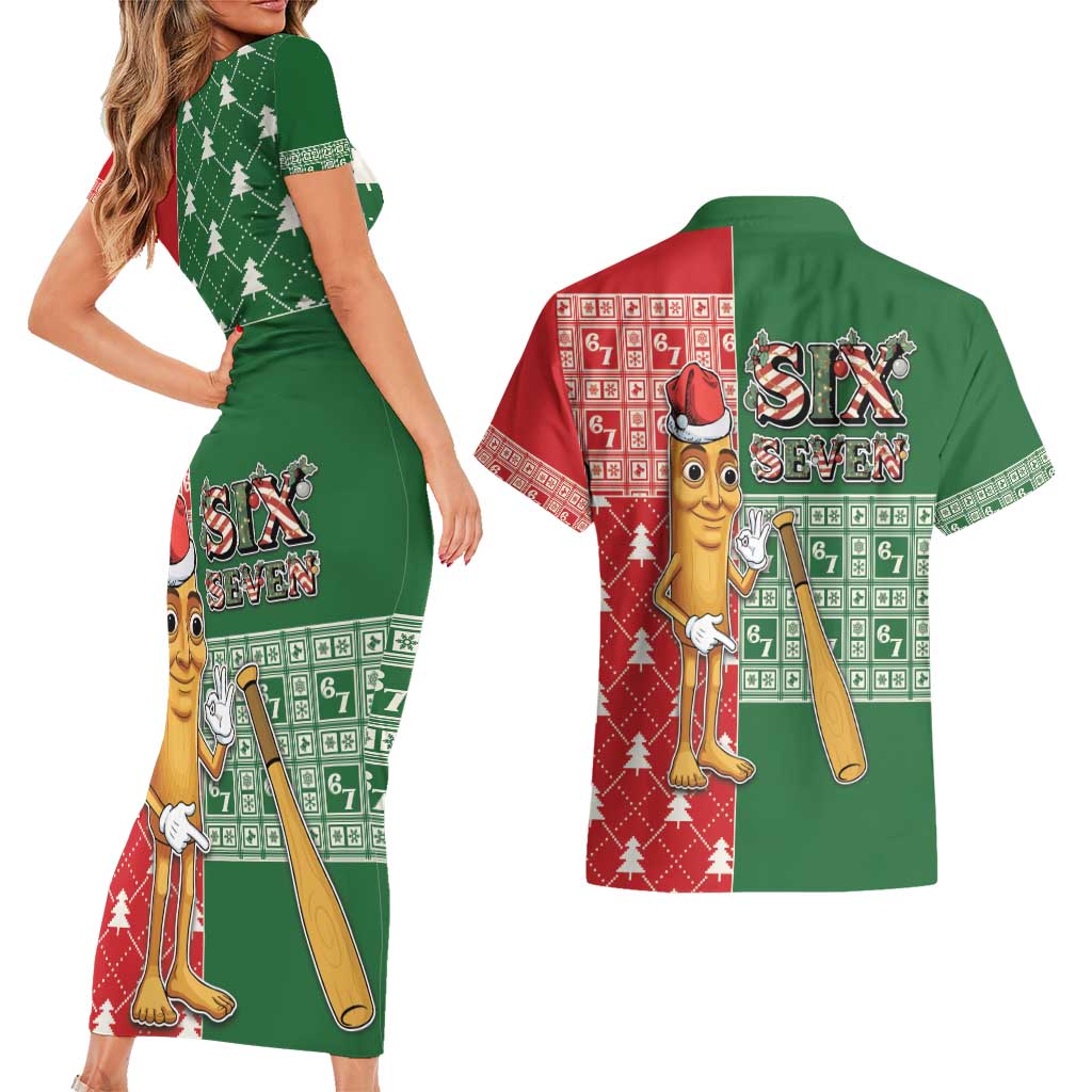 Six Seven Christmas Couples Matching Short Sleeve Bodycon Dress and Hawaiian Shirt Funny Tung Tung Tung Sahur - Wonder Print Shop