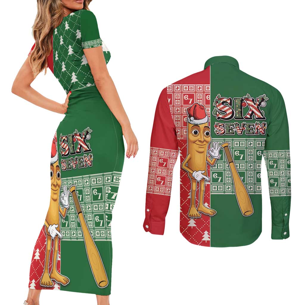 Six Seven Christmas Couples Matching Short Sleeve Bodycon Dress and Long Sleeve Button Shirt Funny Tung Tung Tung Sahur - Wonder Print Shop
