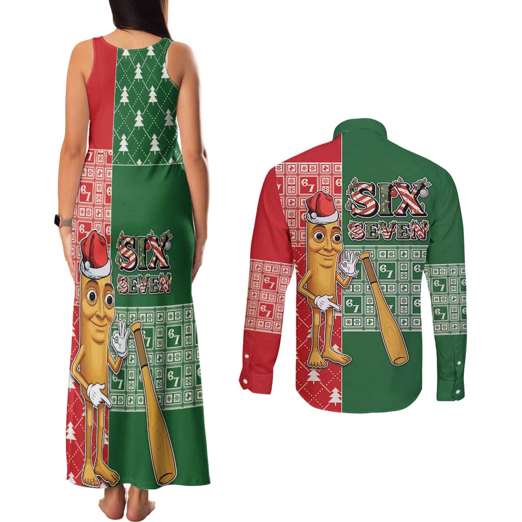 Six Seven Christmas Couples Matching Tank Maxi Dress and Long Sleeve Button Shirt Funny Tung Tung Tung Sahur - Wonder Print Shop