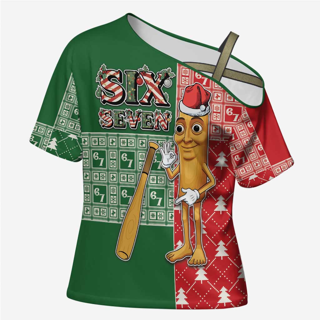 Six Seven Christmas Cross Shoulder Shirt Funny Tung Tung Tung Sahur - Wonder Print Shop