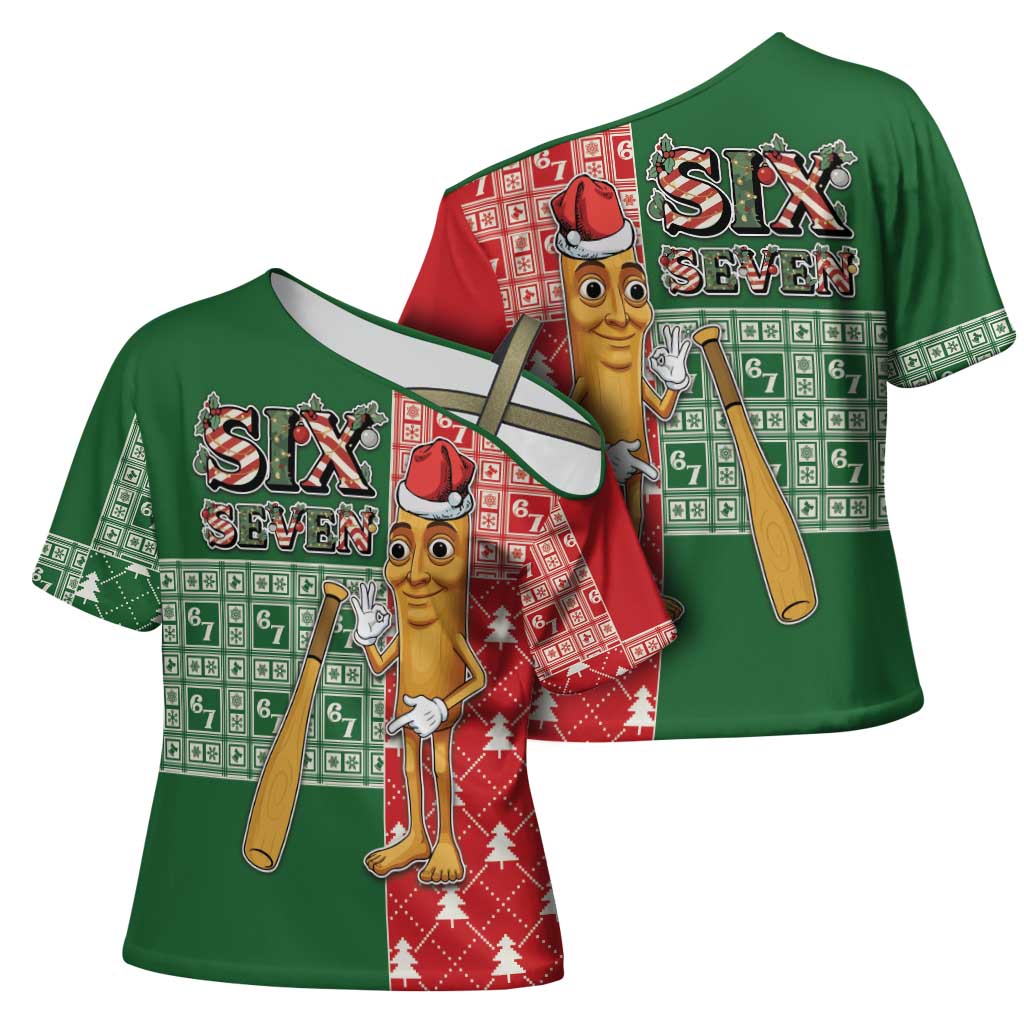 Six Seven Christmas Cross Shoulder Shirt Funny Tung Tung Tung Sahur - Wonder Print Shop