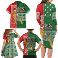 Six Seven Christmas Family Matching Long Sleeve Bodycon Dress and Hawaiian Shirt Funny Tung Tung Tung Sahur - Wonder Print Shop