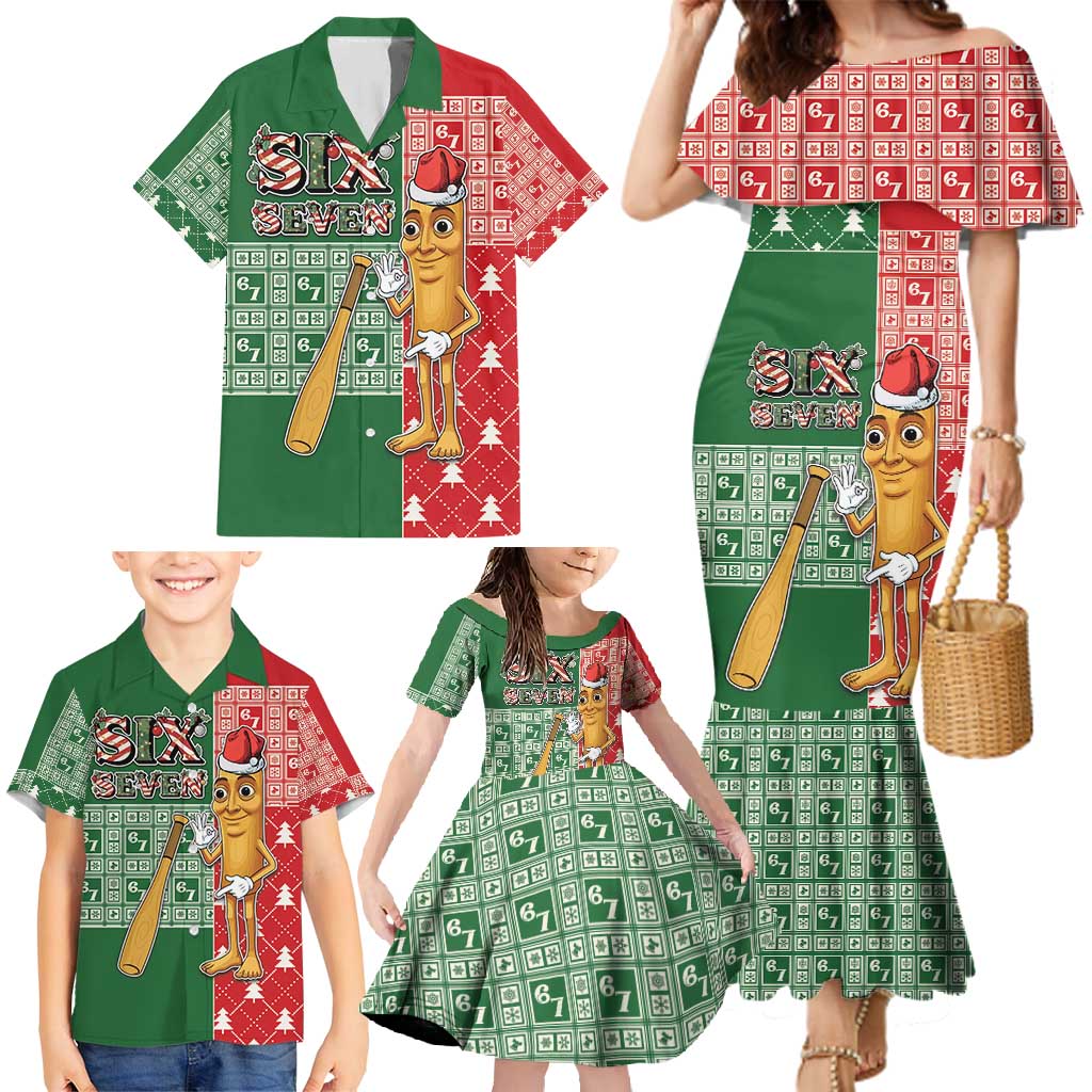 Six Seven Christmas Family Matching Mermaid Dress and Hawaiian Shirt Funny Tung Tung Tung Sahur - Wonder Print Shop