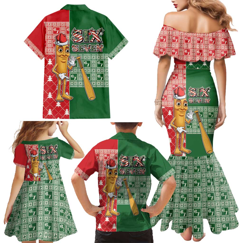 Six Seven Christmas Family Matching Mermaid Dress and Hawaiian Shirt Funny Tung Tung Tung Sahur - Wonder Print Shop