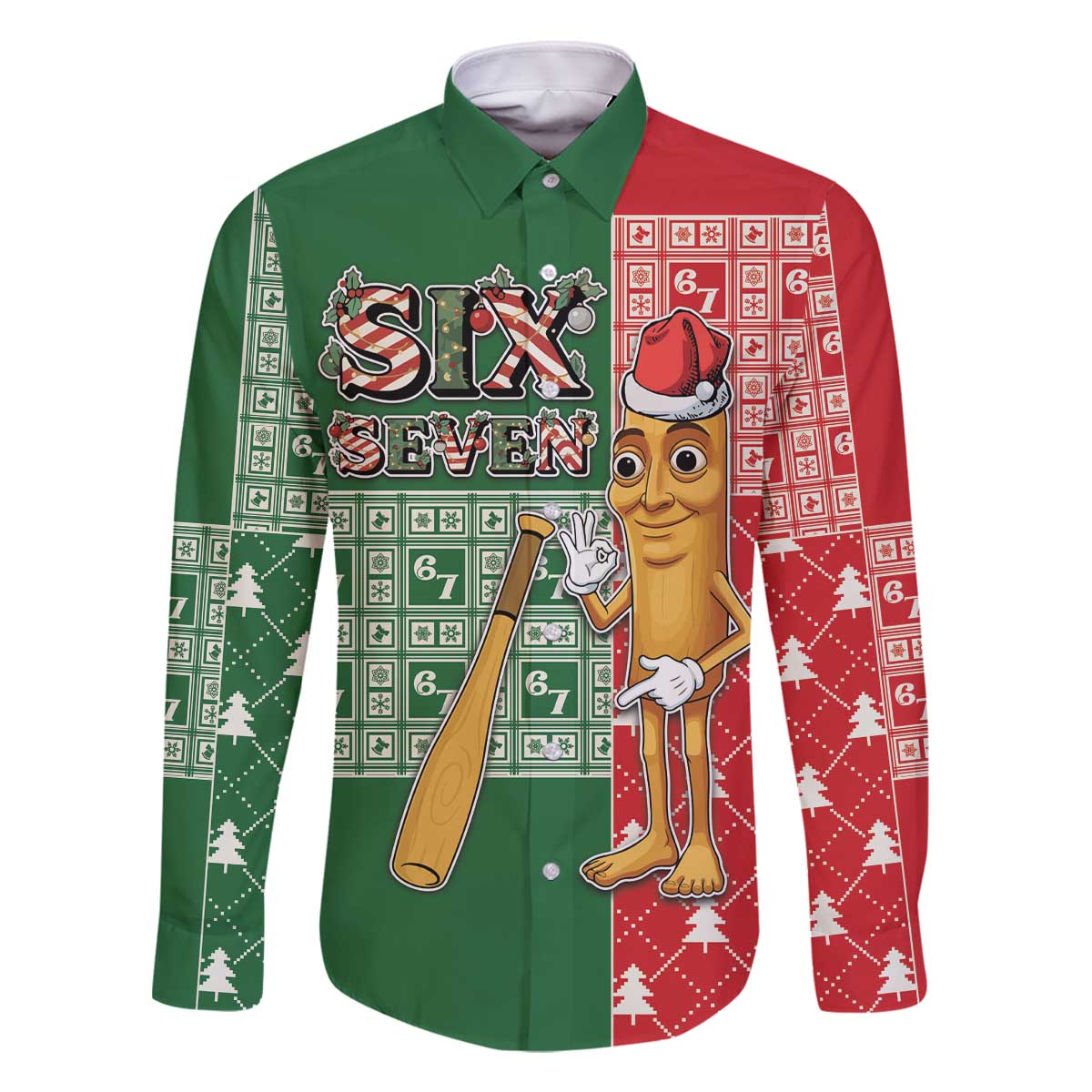 Six Seven Christmas Family Matching Off The Shoulder Long Sleeve Dress and Hawaiian Shirt Funny Tung Tung Tung Sahur - Wonder Print Shop