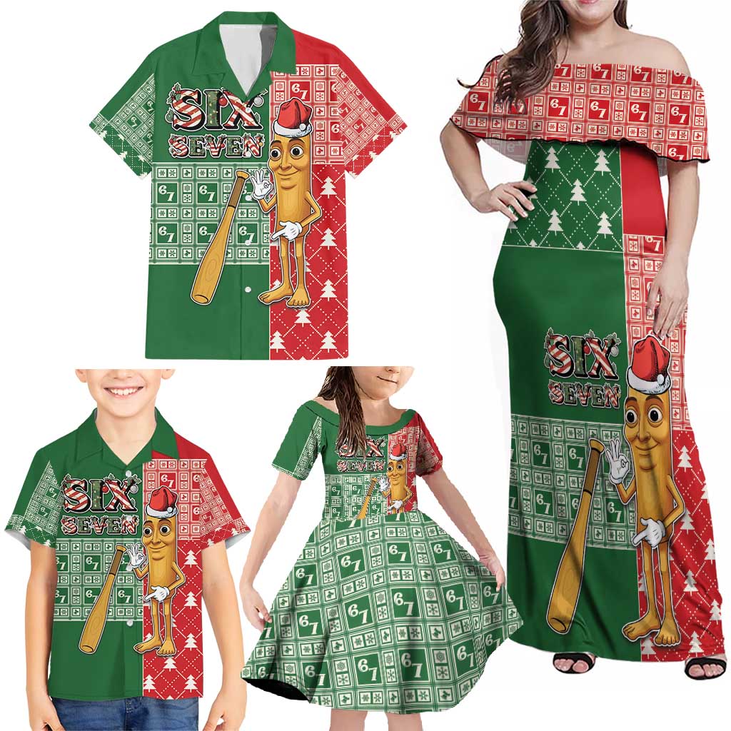 Six Seven Christmas Family Matching Off Shoulder Maxi Dress and Hawaiian Shirt Funny Tung Tung Tung Sahur - Wonder Print Shop