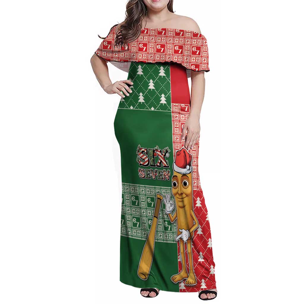 Six Seven Christmas Family Matching Off Shoulder Maxi Dress and Hawaiian Shirt Funny Tung Tung Tung Sahur - Wonder Print Shop