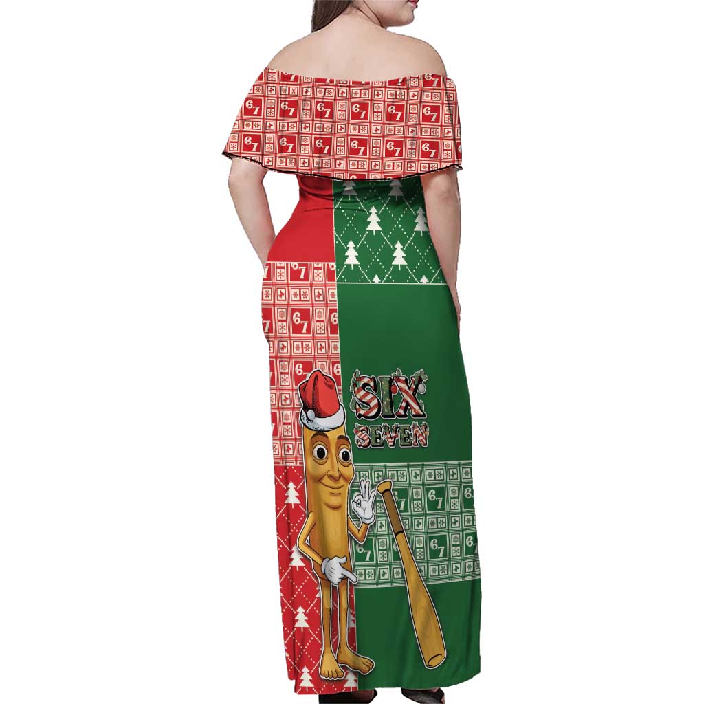 Six Seven Christmas Family Matching Off Shoulder Maxi Dress and Hawaiian Shirt Funny Tung Tung Tung Sahur - Wonder Print Shop