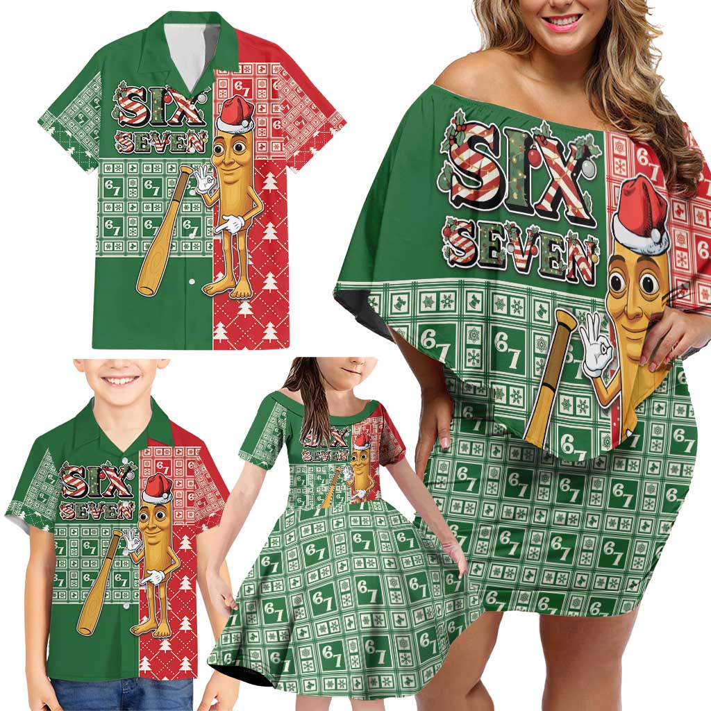 Six Seven Christmas Family Matching Off Shoulder Short Dress and Hawaiian Shirt Funny Tung Tung Tung Sahur - Wonder Print Shop