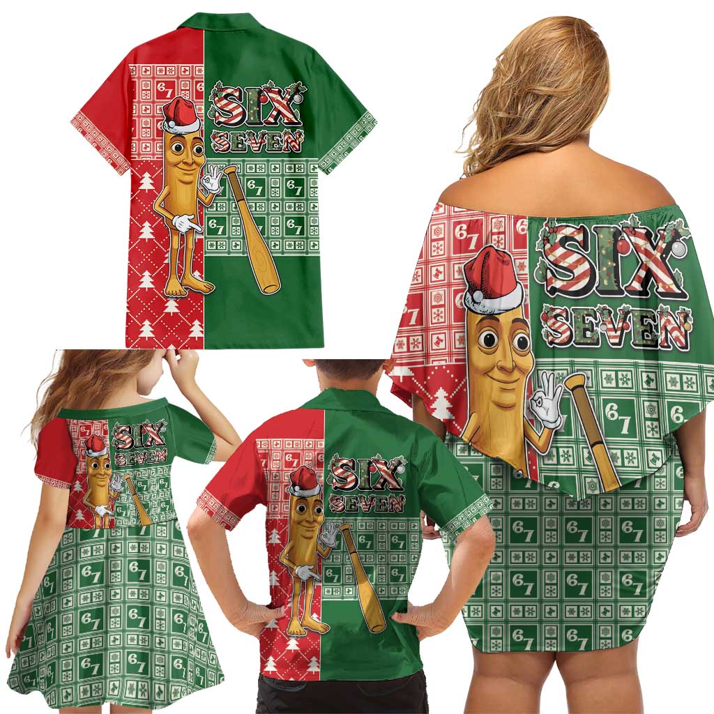 Six Seven Christmas Family Matching Off Shoulder Short Dress and Hawaiian Shirt Funny Tung Tung Tung Sahur - Wonder Print Shop