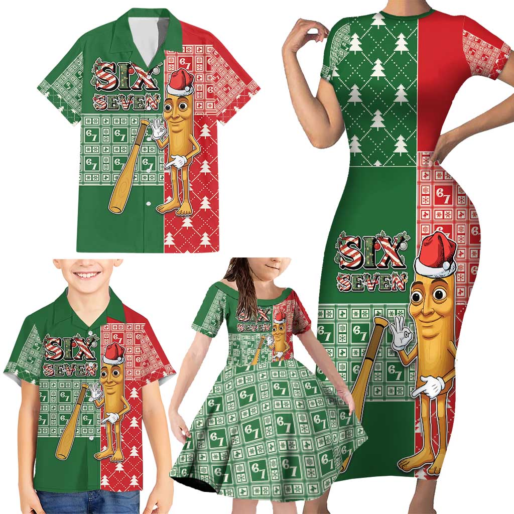 Six Seven Christmas Family Matching Short Sleeve Bodycon Dress and Hawaiian Shirt Funny Tung Tung Tung Sahur - Wonder Print Shop