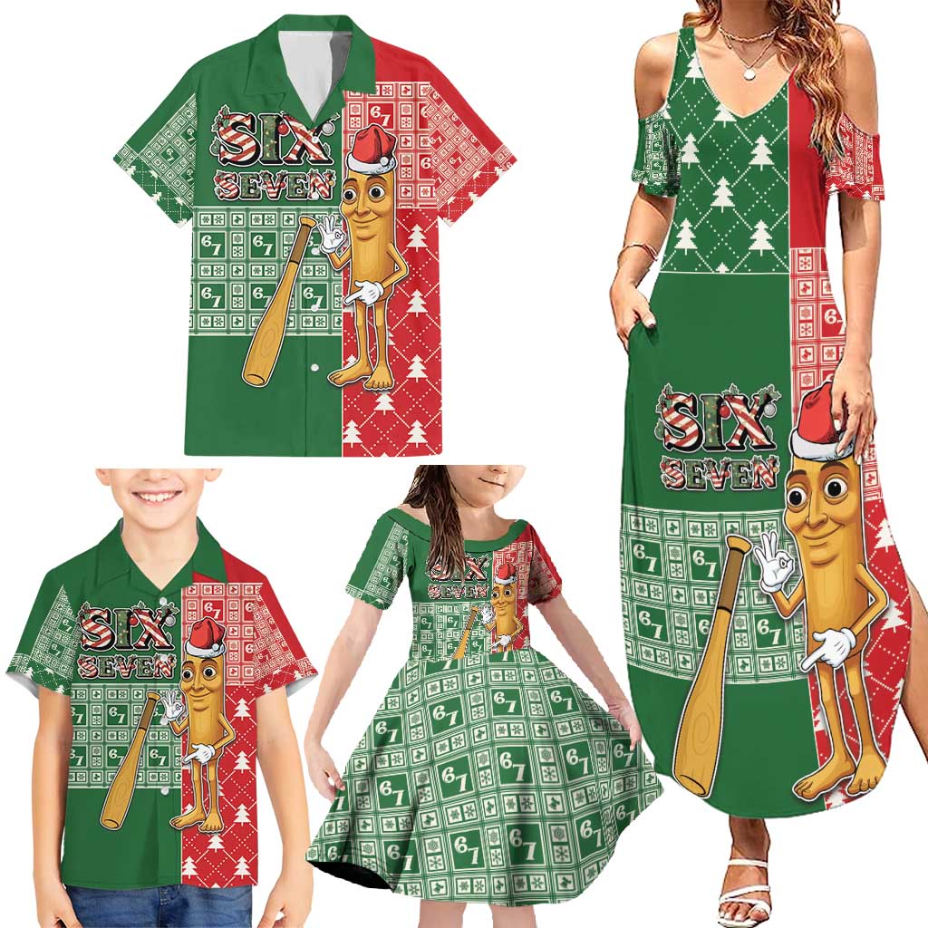 Six Seven Christmas Family Matching Summer Maxi Dress and Hawaiian Shirt Funny Tung Tung Tung Sahur - Wonder Print Shop