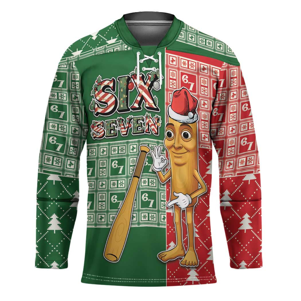 Six Seven Christmas Hockey Jersey Funny Tung Tung Tung Sahur - Wonder Print Shop