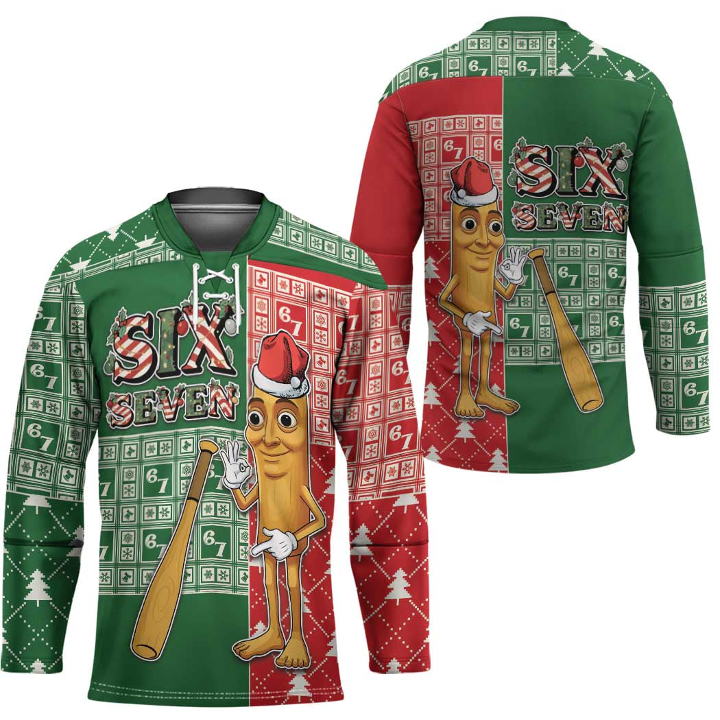 Six Seven Christmas Hockey Jersey Funny Tung Tung Tung Sahur - Wonder Print Shop