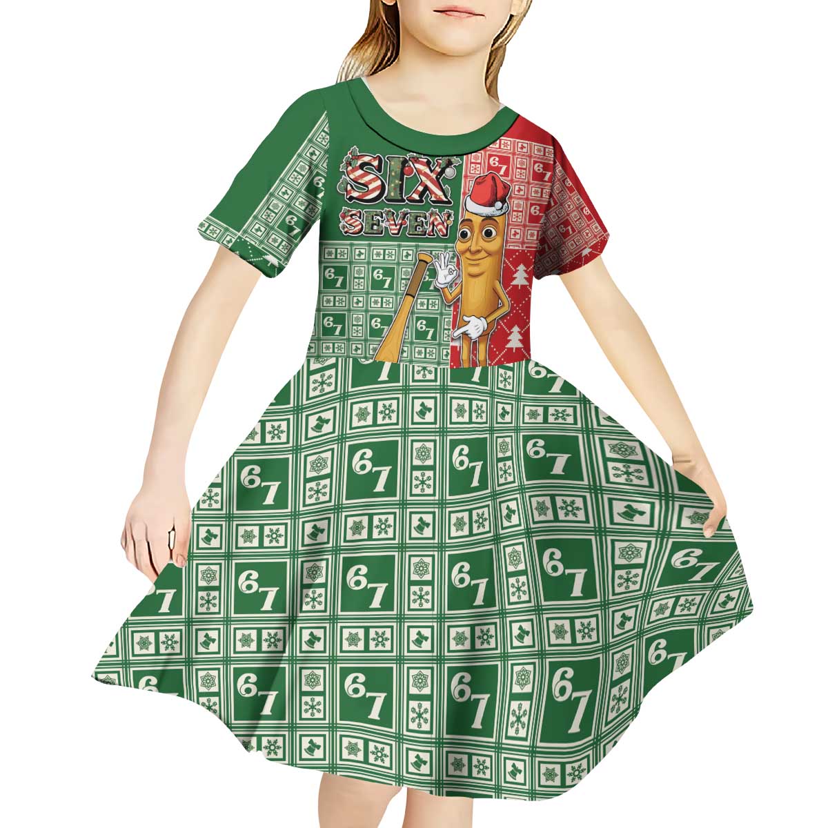 Six Seven Christmas Kid Short Sleeve Dress Funny Tung Tung Tung Sahur - Wonder Print Shop