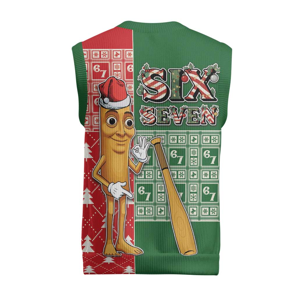 Six Seven Christmas Knitted V-Neck Vest Funny Tung Tung Tung Sahur - Wonder Print Shop