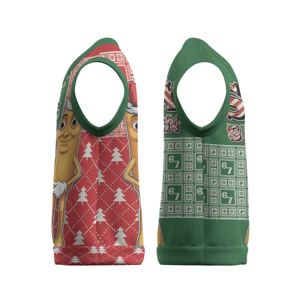 Six Seven Christmas Knitted V-Neck Vest Funny Tung Tung Tung Sahur - Wonder Print Shop